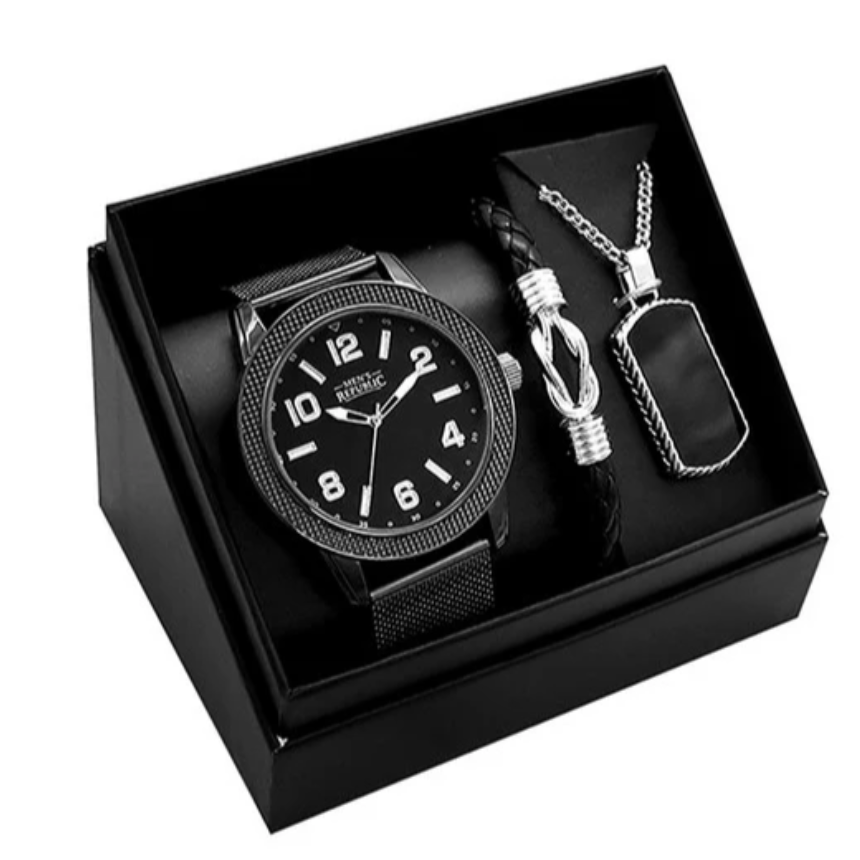 Steel & Soul Set – Men’s Watch, Dog Tag Necklace & Bracelet