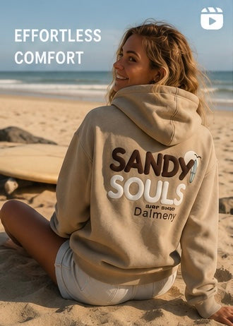 Sandy Souls Latte Hoodie – Oversized Coastal Surf Hoodie | Dalmeny NSW