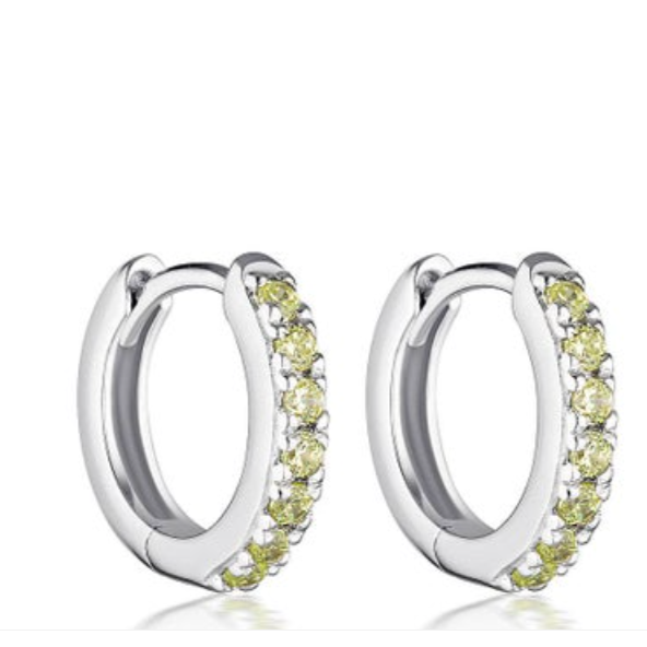 August Peridot Birthstone Huggies | Silver